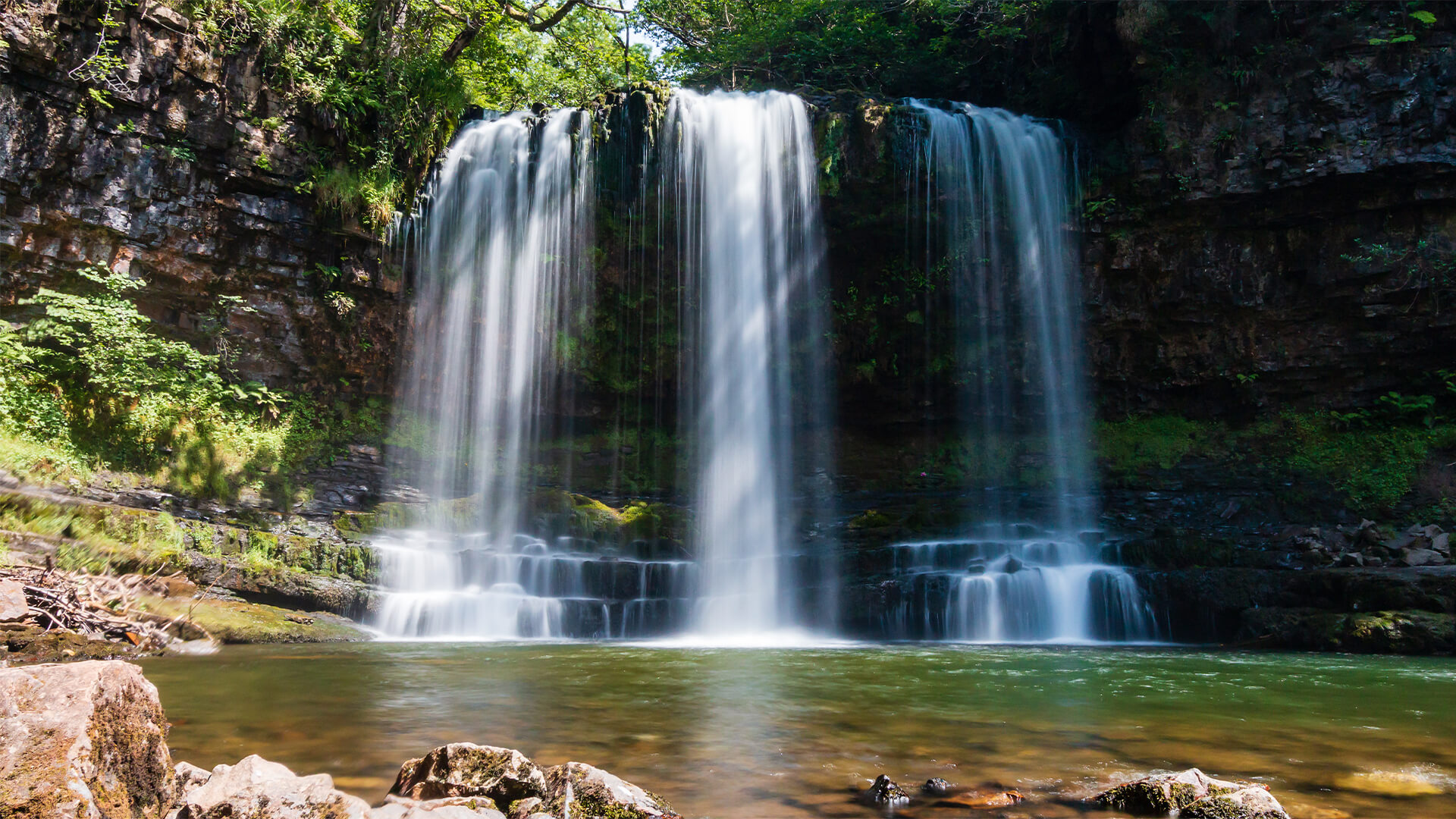 Sgwd Yr Eira Waterfall in Brecon Beacons national park, Wales